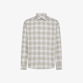 Light grey/sand brown checked linen shirt