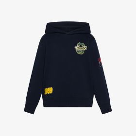 Felpa in cotone con cappuccio e patch navy blue