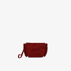 Mini pochette in ciniglia con rouches rosa ciclamino
