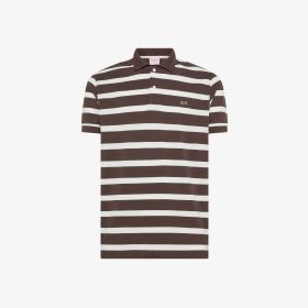 Polo in piquet di cotone a righe marrone/bianco