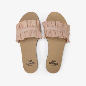 Flamingo pink slides with ruffles