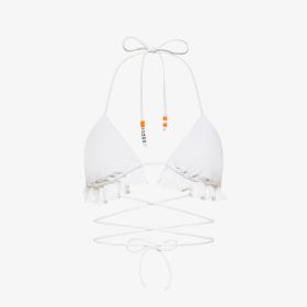 Bikini mare in nylon con rouches bianco