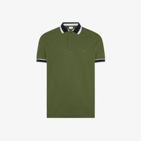 Dark green cotton polo with contrast stripes