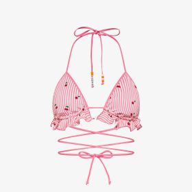 Bikini mare a pois con rouches bianco panna/fucsia