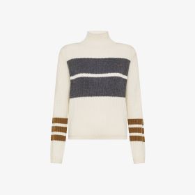 Maglia dolcevita in lana e alpaca a coste bianco panna/grigio scuro
