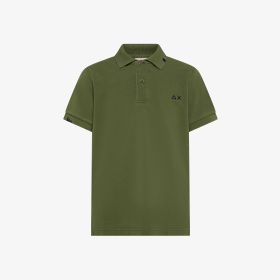 Dark green cotton piqué polo shirt