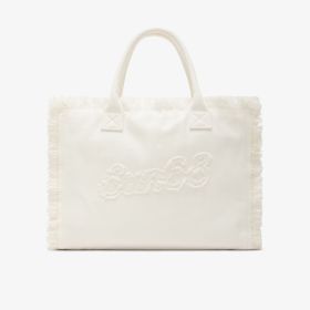 Shopping bag Cali grande in tela di cotone bianco panna
