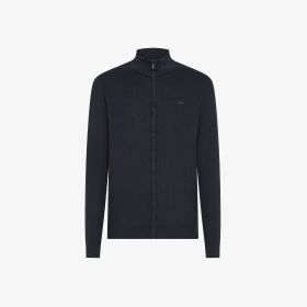 Navy blue cotton knit zip-up cardigan