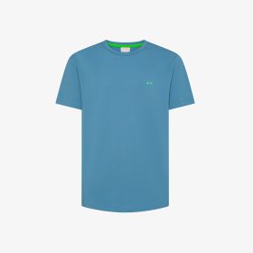 Avio blue cotton piqué T-shirt