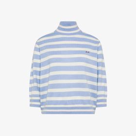 Sky blue/white striped wool high-neck jumper