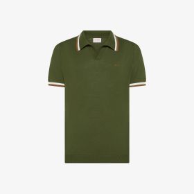 Dark green cotton knit polo shirt