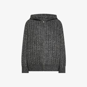 Maglia in lana a trecce con cappuccio grigio scuro