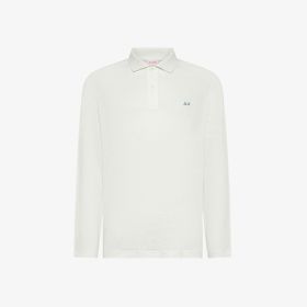 Polo a maniche lunghe in lino bianco panna