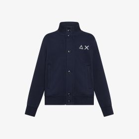 Navy blue cotton fleece cardigan with pockets