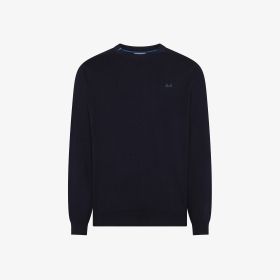 Maglia girocollo in cotone e lana navy blue