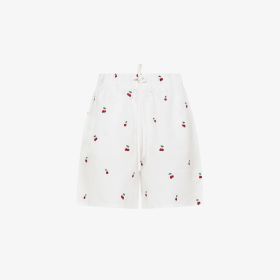 Shorts in misto cotone con ricami bianco panna/fucsia