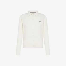 Cardigan in maglia di cotone a trecce bianco panna