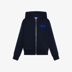 Felpa in cotone con zip e logo fluo navy blue