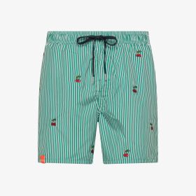 Garden green/white striped beach shorts with embroidery