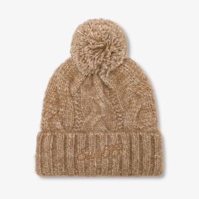 Cacao brown wool blend beanie with pom-pom