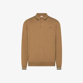 Camel wool and cotton striped polo shirt