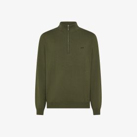 Maglia in cotone e lana con zip verde militare scuro
