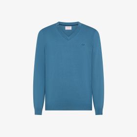 Maglia in cotone con scollo a V blu avio