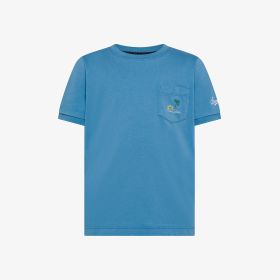 T-shirt in jersey di cotone con ricamo blu avio