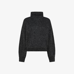 Maglia dolcevita in lana e lurex a coste nero