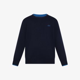 Maglia in cotone e lana con logo navy blue