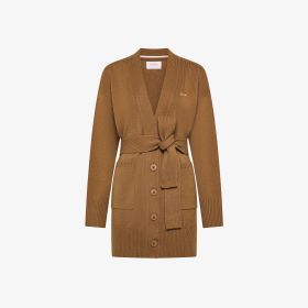 Desert brown wool and cashmere cardigan with belt