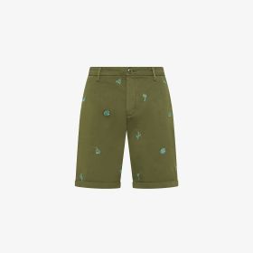 Bermuda chino in cotone con ricami verde scuro