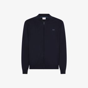 Navy blue wool and cotton zip cardigan