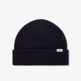 Navy blue ribbed wool blend beanie