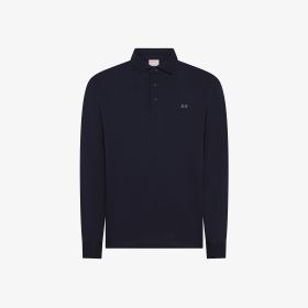 Polo in cotone con maniche lunghe navy blue
