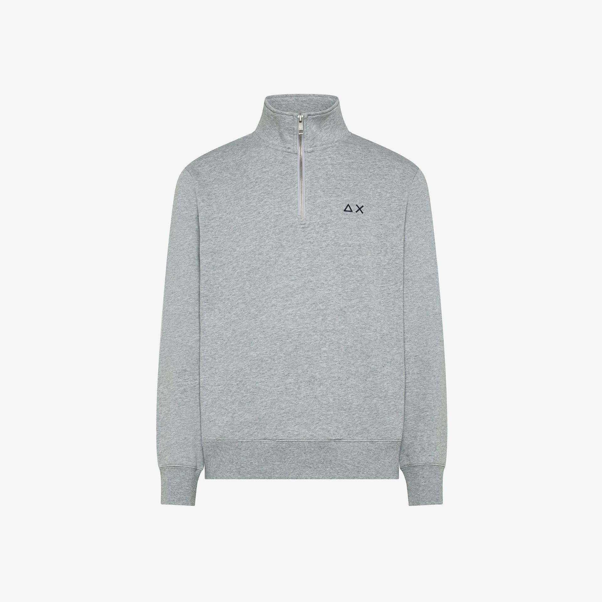 Light grey cotton sweatshirt with high neck and zip fastening