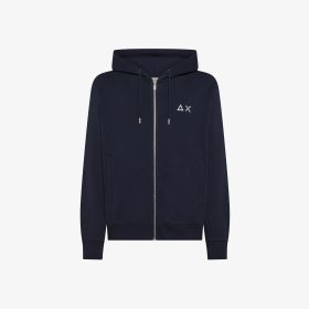 Felpa in cotone con zip e cappuccio navy blue