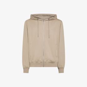 Stone grey cotton fleece zip hoodie