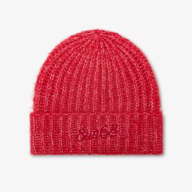 Berretto beanie Fluffy in misto lana rosa lampone