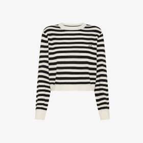 Maglia a righe in lana e cashmere bianco panna / nero
