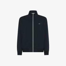 Felpa in piquet di cotone con zip blu navy