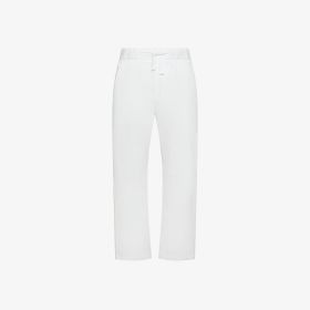 Off white cotton blend heavy poplin trousers