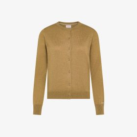 Cardigan girocollo in lana e cotone cammello