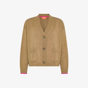 Cardigan in misto lana e cashmere cammello