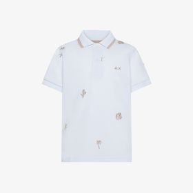 Polo in piquet di cotone con ricami bianco