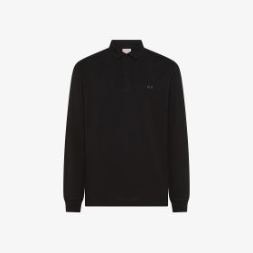 Black cotton piqué polo shirt with button fastening