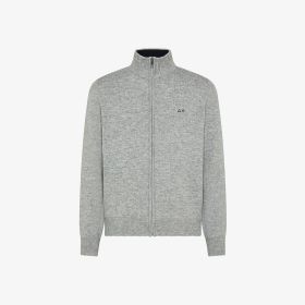 Cardigan in lana e cashmere con zip grigio chiaro