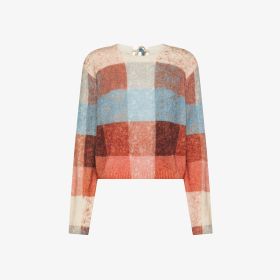 Maglione check in lana e alpaca marrone deserto