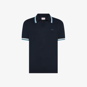 Navy blue cotton knit polo shirt