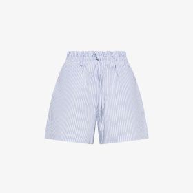 Shorts in misto cotone a righe bianco panna/azzurro
